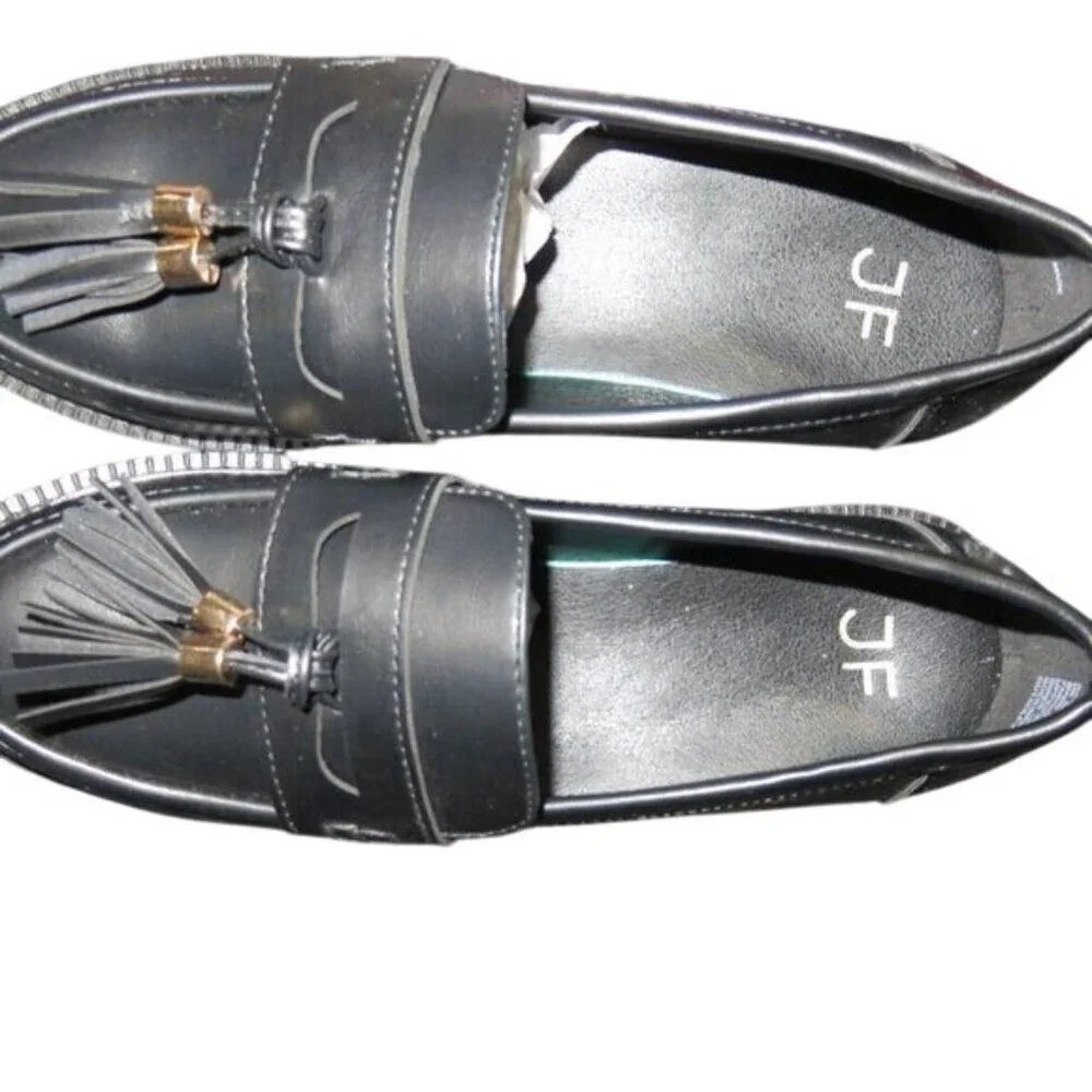 Justfab Georgie Black Vegan Leather Tassel Embellished Kiltie Style Loafers sz 8
